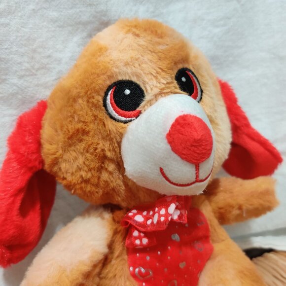 Midwood Brands Plush Puppy Dog 7" Stuffed Animal Red Heart Bow Valentine Gift - Picture 2 of 7